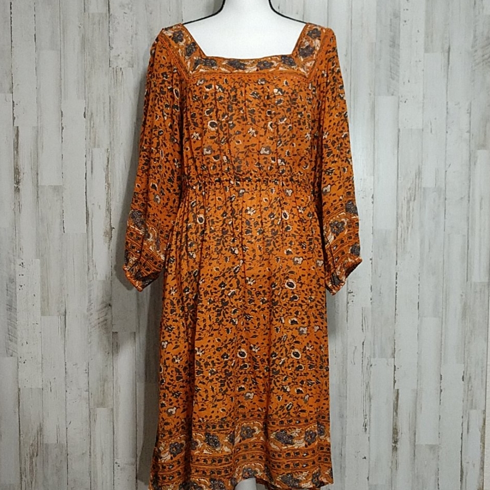 NWT J. Gee Burnt Orange Floral BOHO Dress